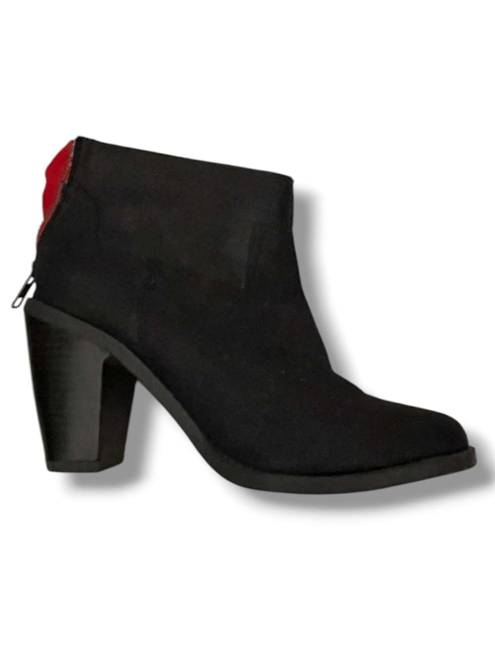 Mossimo Women's Black Ankle Boot with Red Accent - Stylish Heeled Boot 6.5